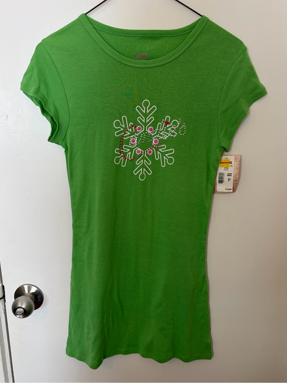 VTG Candie's Girls Christmas Nightgown Deadstock NWT Size Medium Y2K snowflake